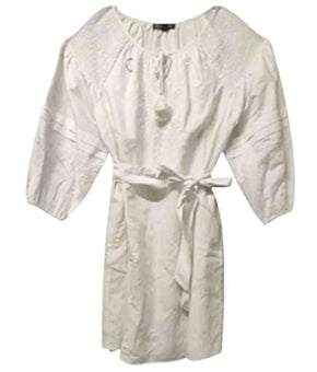 INC Womens White Patterned Bell Sleeve Above The Knee Fit + Flare Dress Size: S