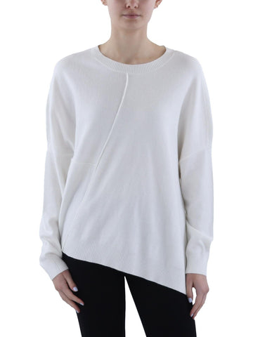 DKNY Womens Asymmetric Ribbed Knit Pullover Top Ivory Size XL