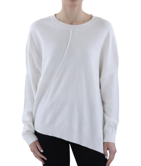 DKNY Womens Asymmetric Ribbed Knit Pullover Top Ivory Size XL