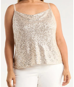 Tahari ASL Adjustable straps Sequin Nude Silver Cowl Camisole Plus Size 2X $79