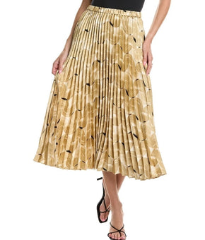 Anne Klein Women polyester Printed Pleated Pull-On Midi Skirt Beige Size L $119