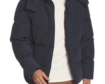 Cole Haan Signature Mens Hooded Zip Puffer Down Jacket Size L Navy