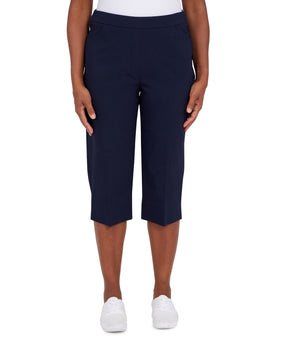 Alfred Dunner Womens Petite Allure Stretch Clamdigger Pant Navy Blue Size 16P