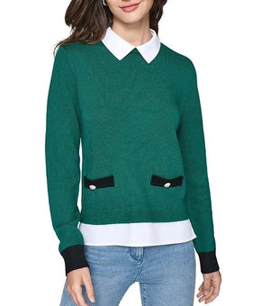 Karl Lagerfeld Paris Sweater Womens Size XS Green Collared Pullover MSRP $119