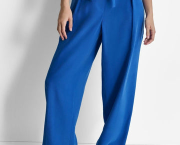 DKNY Womens Twill Tie Front Pleated Wide Leg Pants Lapis Blue Size 2 MSRP $99