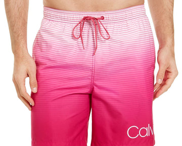 Calvin Klein Mens Quick-Dry UV 50+ Stripe 7" Swim Trunks Pink Size S MSRP $60