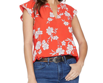 Sanctuary Garden-Print Top Womens red Size XXL MSRP $84