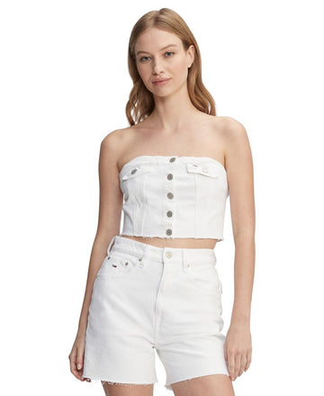 Tommy Jeans Women's Denim Bustier Top WHITE DENIM Size XL MSRP $70