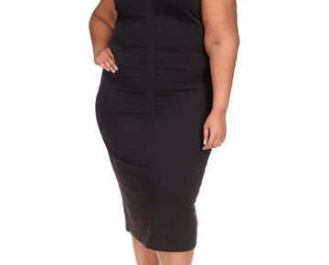 MICHAEL Michael Kors Womens Plus Ruched Midi Bodycon Dress Black Size 1X