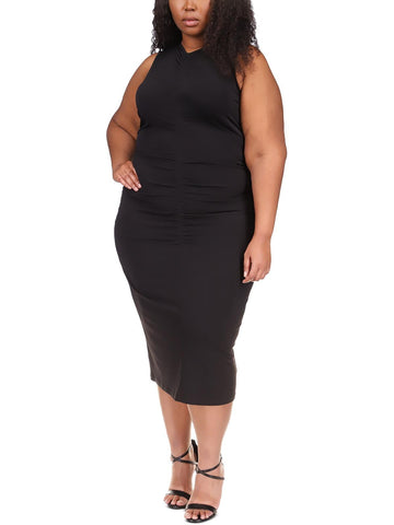MICHAEL Michael Kors Womens Plus Ruched Midi Bodycon Dress Black Size 1X