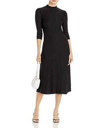 Aqua Womens Black Puff Sleeve Knit Mock Neck Maxi Dress Size S MSRP $68