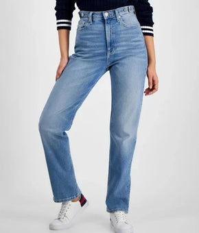 Tommy Hilfiger Women's Blue Julie Straight-Leg Button-Waist Jeans Size 24X28