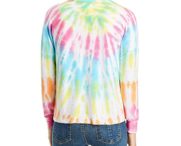 Chaser Womens Tie-Dye Cut Out Sweatshirt Top Shirt Size L Green Pink MSRP $79