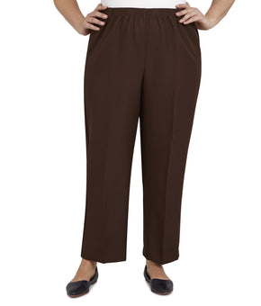 Alfred Dunner Women's Plus Size Solid Elastic Waist Pants Size 18W Brown