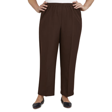Alfred Dunner Women's Plus Size Solid Elastic Waist Pants Size 18W Brown