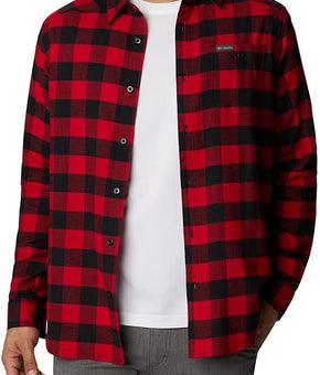 Columbia Mens Cornell Woods Flannel Long Sleeve Shirt Large Mountain Red Buffalo Check