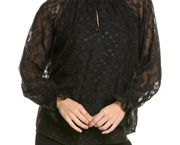 Anne Klein womens Ruffle Neck Blouse, Size M, Black MSRP $99
