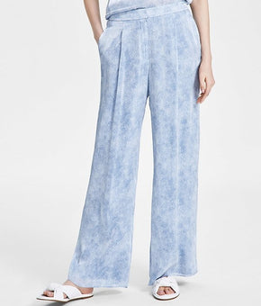Michael Kors Women's Petal Front-Pleat Wide-Leg Pants Blue Size XL MSRP $135