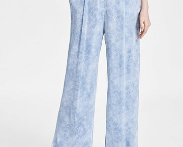 Michael Kors Women's Petal Front-Pleat Wide-Leg Pants Blue Size XL MSRP $135
