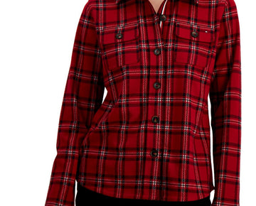Tommy Hilfiger Womens Flannel Plaid Button-Down Top Red Size XS