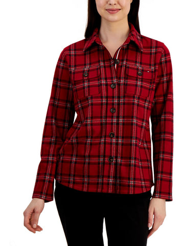 Tommy Hilfiger Womens Flannel Plaid Button-Down Top Red Size XS