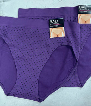 Bali womens 2-Pack Smooth U Hi-Cut Brief Size XL/8 Vista Black Dot Purple