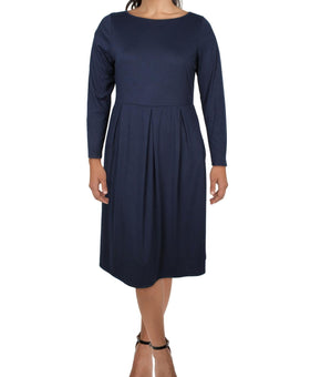 24seven Comfort Apparel Womens Plus Pleated Midi Dress Size 2X Navy