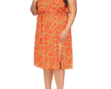 Michael Michael Kors Plus Size 3X Chain-Neck Slit-Front Dress Orange MSRP $175
