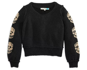 Vintage Havana Girls' Skull V Neck Sweater - Big Kid Black Size XL/16 MSRP $89
