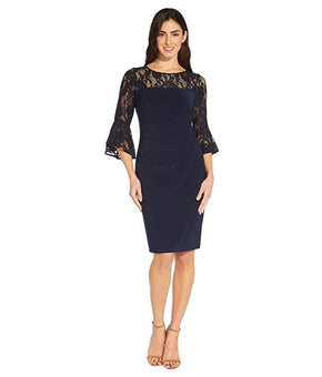 Adrianna Papell Women's Lace-Trim Bell-Sleeve Jersey Dress Blue Size 8 MSRP$149