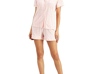 Charter Club Womens Knit Notch Collar Top & Shorts Pajama Set Sweet Geo Small