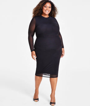 Nina Parker Trendy Plus Size 4X Scoop-Neck Long-Sleeve Mesh Dress Black MSRP$99