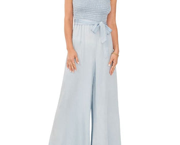 Vince Camuto Women's Smock Bodice Wide Leg Jumpsuit Blue Size XS