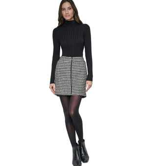 DKNY Jeans Women's Plaid Zip-Front Mini Skirt Black White Size 4 MSRP $69