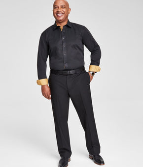 Tayion Collection Mens Slim fit Long Sleeve Button-Up Shirt XL Black Solid