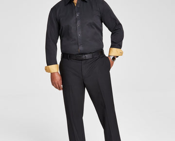 Tayion Collection Mens Slim fit Long Sleeve Button-Up Shirt XL Black Solid