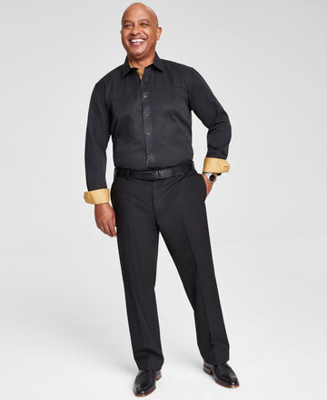 Tayion Collection Mens Slim fit Long Sleeve Button-Up Shirt XL Black Solid
