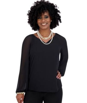 Kasper Womens V-Neck Raglan-Long-Sleeves Black Size XL MSRP $69