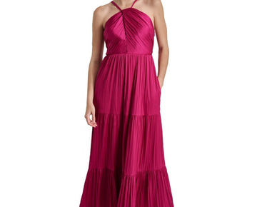 DKNY Women's Sleeveless Tiered Pleated Halter-Neck Dress Red Size 16 MSRP $149