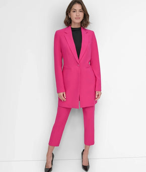 DKNY Petite Notched Collar One-Button Longline Blazer Pink Size 14P MSRP $169