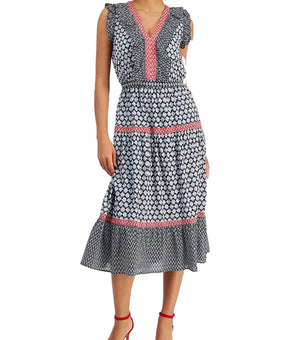 Nautica Jeans Co. Womens Printed Cotton Midi Dress Blue Size M MSRP $120