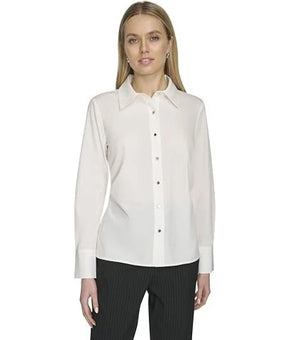 Calvin Klein Women's Long-Sleeve Button-Front Blouse Cream Size S MSRP $89