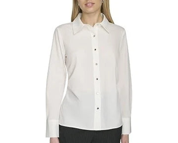 Calvin Klein Women's Long-Sleeve Button-Front Blouse Cream Size S MSRP $89