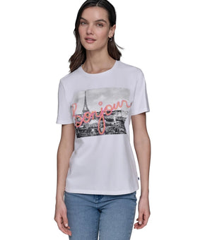 KARL LAGERFELD PARIS Women's Bonjour Paris Graphic T-Shirt White Size M $59