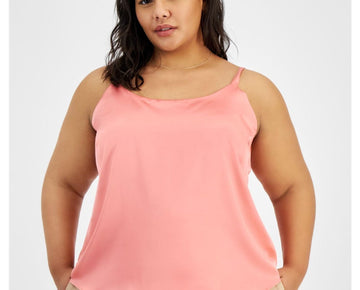 bar III Womens Camisole Top Peasant Blouse, Pink, Plus Size 3X