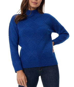Jones New York Women's Diamond-Stitch Mock-Neck Sweater Blue Size XL MSRP $80