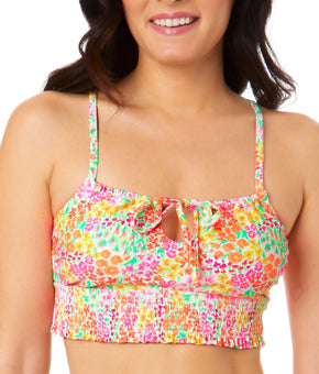 Salt + Cove Juniors' Sun Garden Smocked Cami Bikini Top White Pink Size S