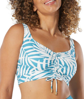 Coco Reef Women's Elevate Palm-Print Shirred Bikini Top Blue White Size 34DD $84
