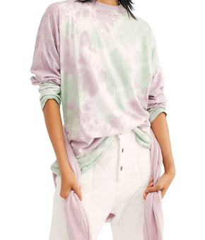 Free People Be Free Tie-Dye Tee tunic Size Small Purple Green MSRP $58