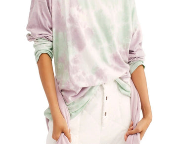Free People Be Free Tie-Dye Tee tunic Size Small Purple Green MSRP $58